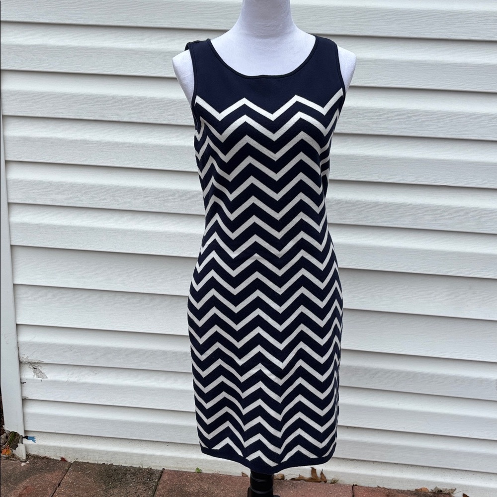 Lauren Ralph Lauren Navy and White Chevron Midi Dress